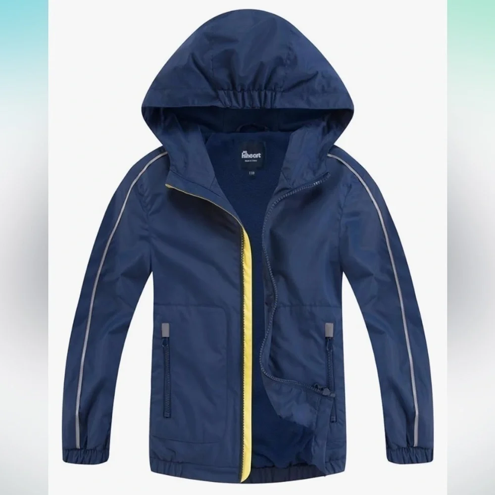 NWT Boys Fleece Lined Jacket Hooded Outdoor Windbreaker